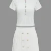 Solid Cut Out Button Skirt Set>MICAS Sale