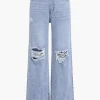 Solid Cut Out Ripped Jeans>MICAS New