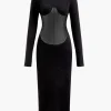 Solid Faux Leather Patchwork Midi Dress>MICAS Clearance