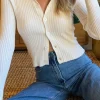 Solid Knit Button Long-Sleeve Top>MICAS Clearance