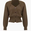Solid Knit Button V-neck Long Sleeve Cardigan>MICAS Discount