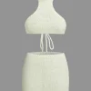 Solid Knit Cut Out Tie-Up Top And Mini Skirt Set>MICAS New