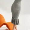 Solid Knit Ruffle Slip Dress>MICAS Online
