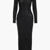 Solid Round Neck Long Sleeve Maxi Dress>MICAS Clearance