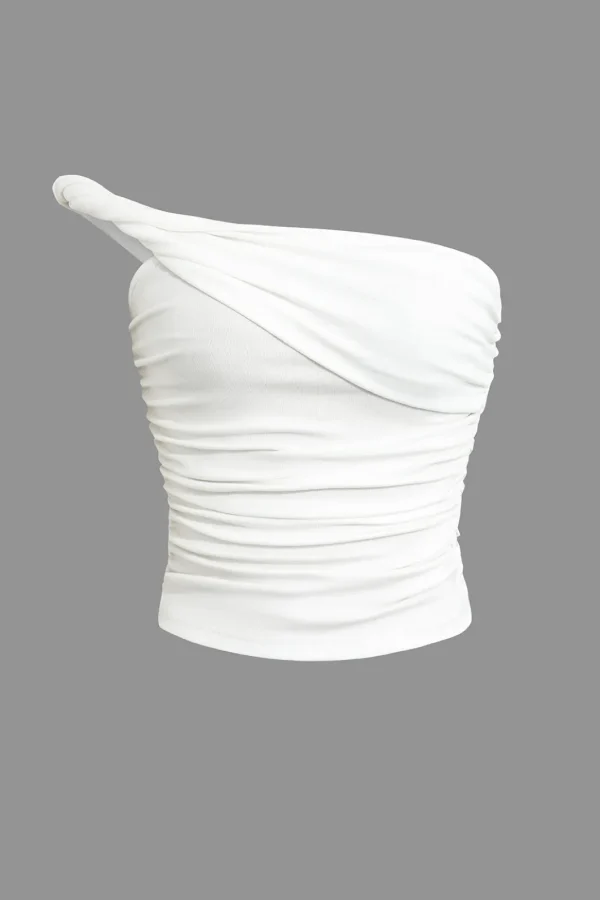Solid Ruched Twisted Crop Tube Top>MICAS Online