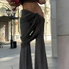 Solid Top And Asymmetrical Drawstring Flared Trouser Set>MICAS Outlet