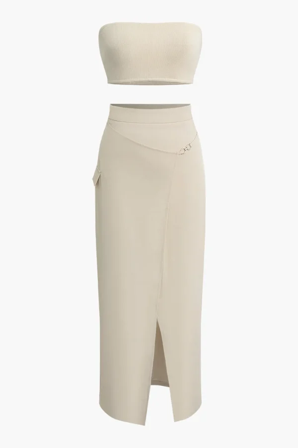 Solid Tube Top And Wrap Split Midi Skirt Set>MICAS Sale
