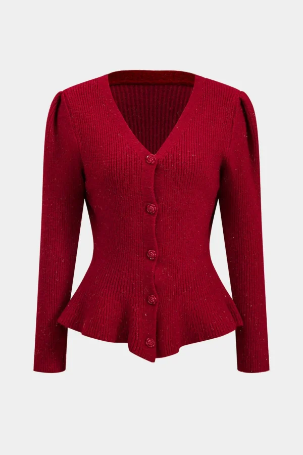 Sweater Button V-Neck Long-Sleeve Top>MICAS Clearance