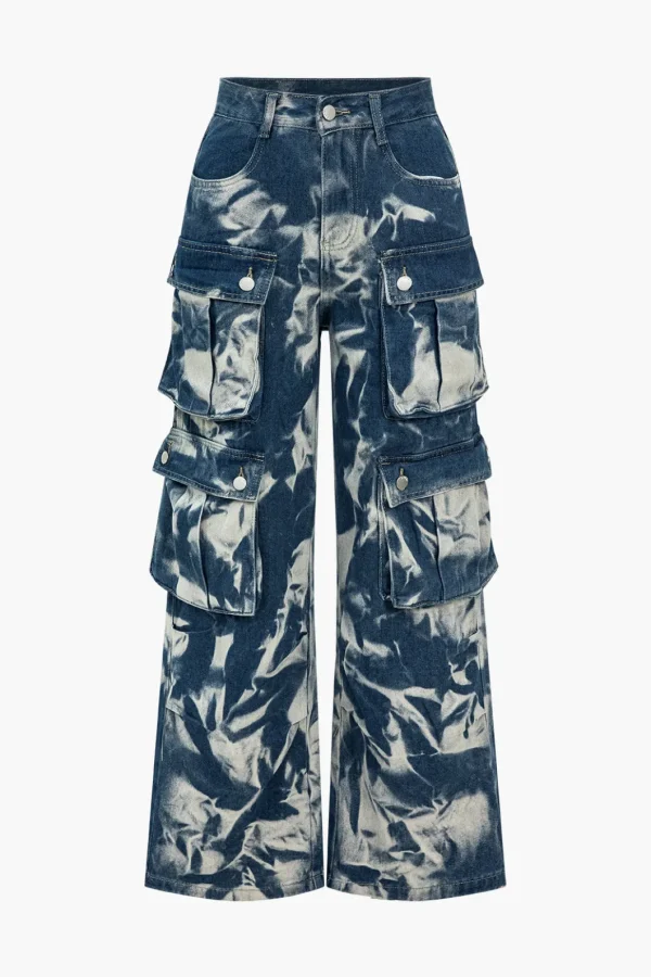 Tie Dye Flap Pocket Cargo Jeans>MICAS Hot