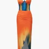 Tie Dye Print V-neck Ruched Maxi Dress>MICAS Sale