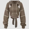 Topstitching Cut Out Backless Hoodie>MICAS Online