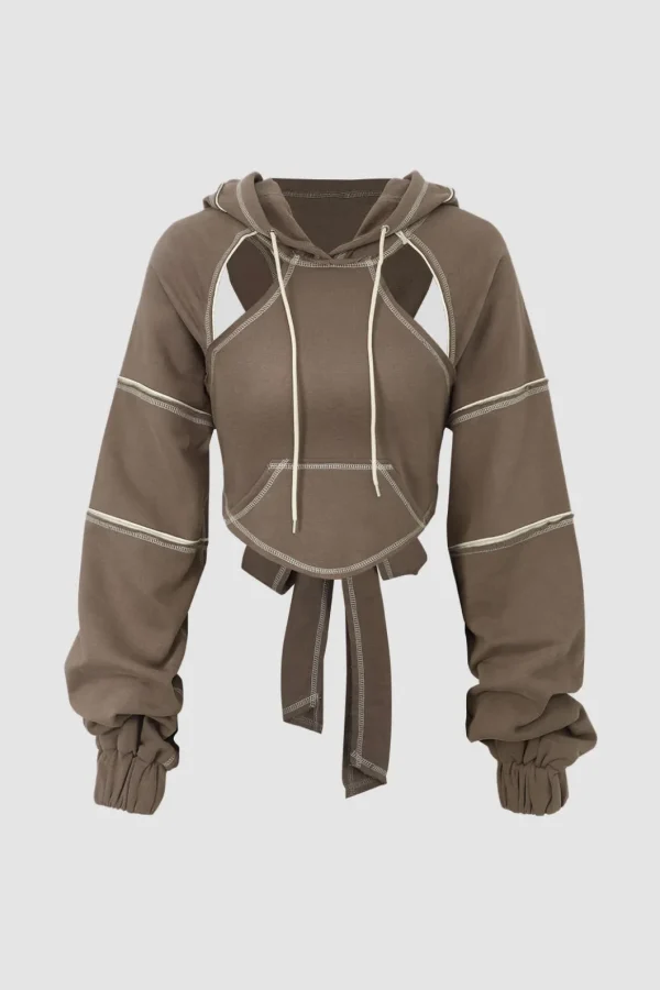Topstitching Cut Out Backless Hoodie>MICAS Online
