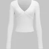 V-Neck Cross Design Long-Sleeve Top>MICAS Outlet