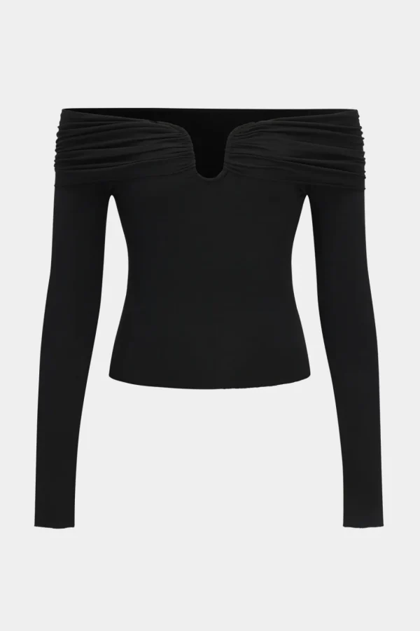 V-Shaped Steel Ring Off Shoulder Ruched Long-Sleeve Top>MICAS Discount