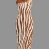 Zebra Print Asymmetrical Midi Dress>MICAS New